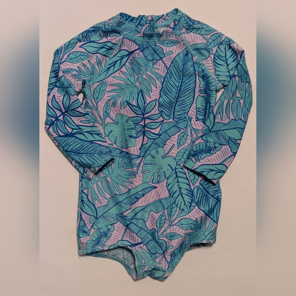 Cat & Jack Other - Cat & Jack Blue and Green Leaf Print Kids Rashguard